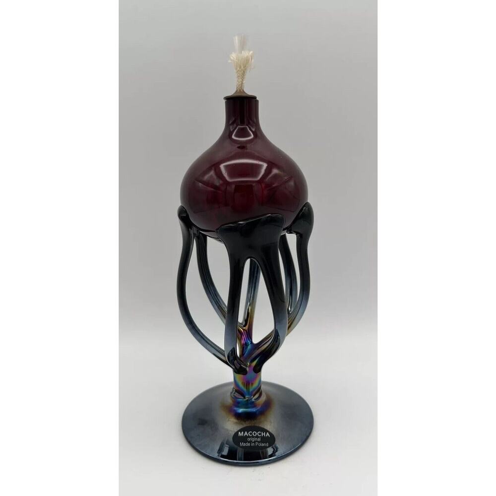 Krosno Macocha 8” Red Polish Art Glass Oil Lamp Diffuser w Iridescent Base